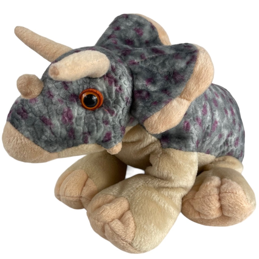 Wild Republic Triceratops Large Sized Beanie Plush Stuffed Dinosaur Purple Gray